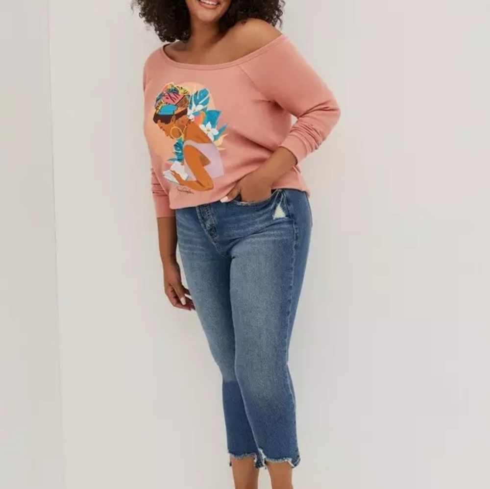 #TorridStrong Off-Shoulder Sweatshirt - French Terry Maya Angelou Rose Pink - Picture 6 of 16
